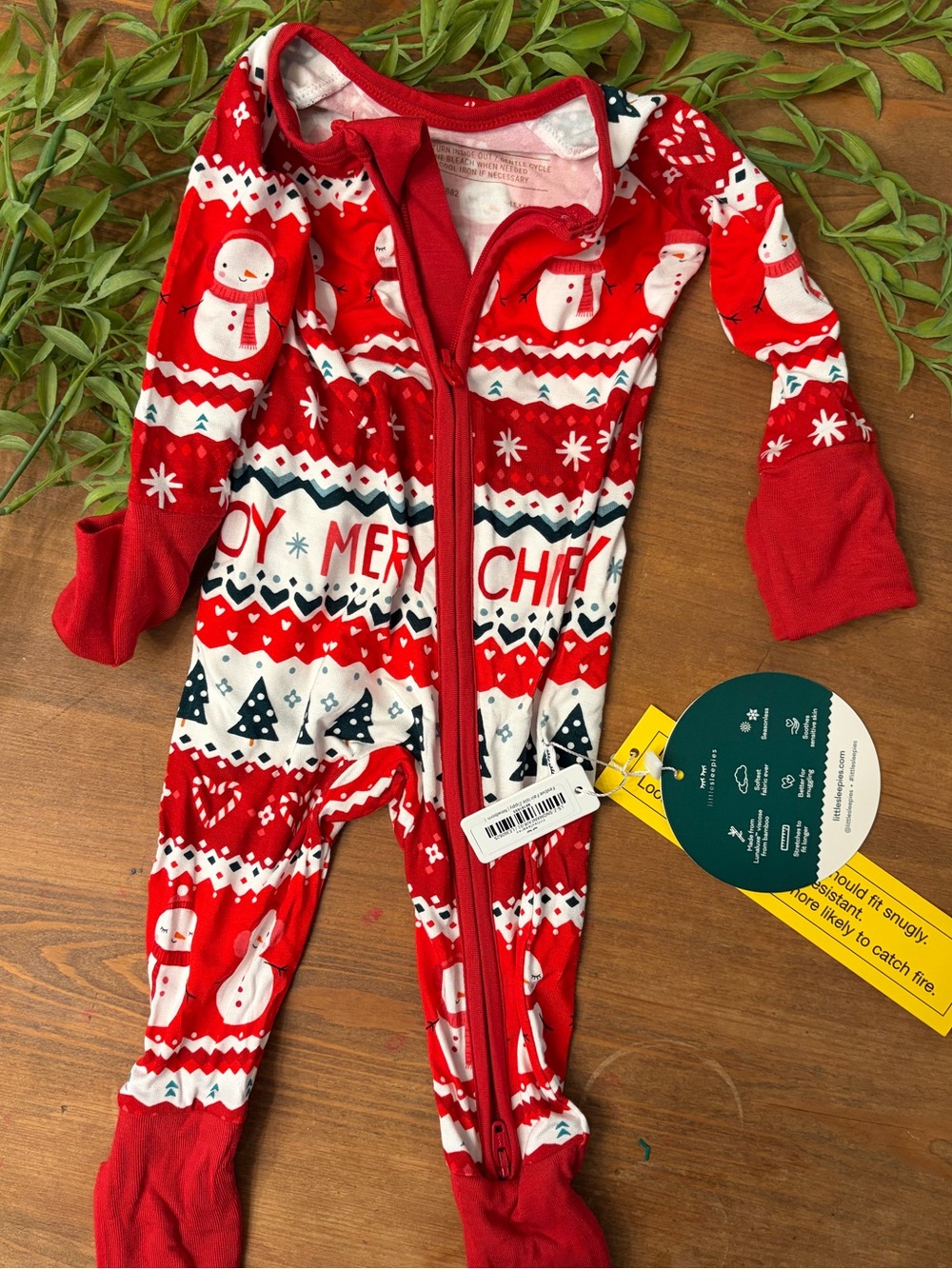 Little Sleepies Red Holiday Snowman Footed One-Piece